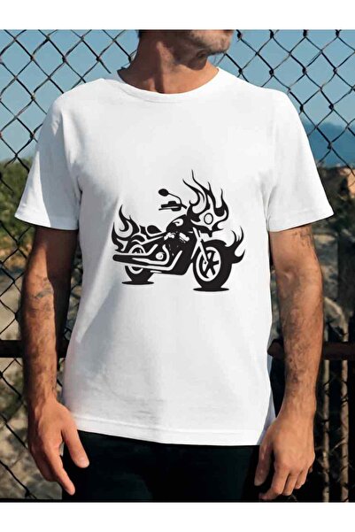 12 Teknoloji تي شيرت رجالي بطباعة Flame Rider - قميص أبيض بأكمام قصيرة وطباعة...