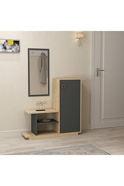 Adore Cuier cu pantofar Asya cu Oglinda, Stejar, 80x90x30 cm