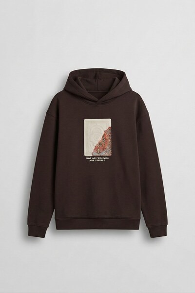 ablukaonline Men's Printed Oversize Premium Fabric Hoodie Brown