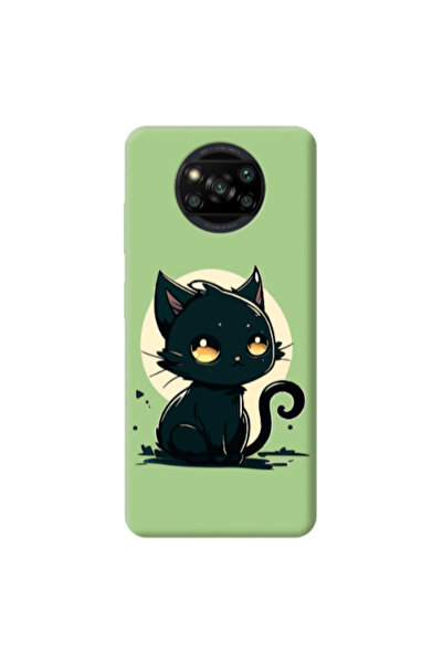 Other Xiaomi Poco X3 /X3 Pro Black Cat Light Green Colored Silicone TPU Θήκη
