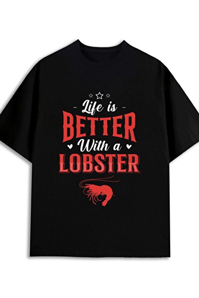 2mcup تي شيرت رجالي مطبوع عليه Life is Better Lobster |   أسود، مقاس عادي، مل...