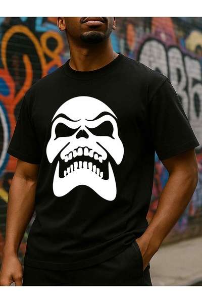 2mcup 1pc Men'S 180gsm Heavyweight 100% T-Shirt with Skull & Crossbones Graph...