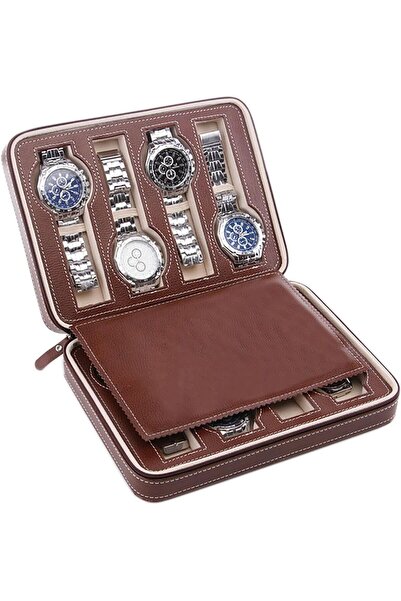 Arabest 8 Slots Portable Watch Box, Zippered Watches Box Travel Case, Faux Le...