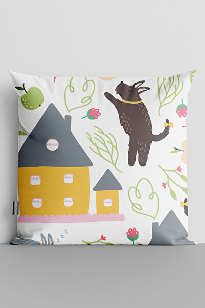 TicaretJet Home and Dog Double Sided Digital Printed Children's Room Throw Pi...