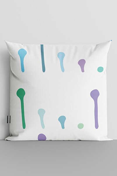 TicaretJet Colorful Lines And Dots Double Sided Digital Printed Pillow Throw ...
