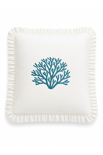 BELENAY Husă decorativă pentru pernă, cu volane și broderie marină, 45x45 cm