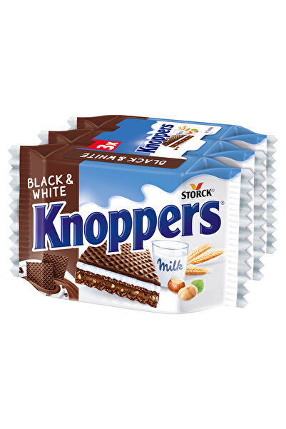 Knoppers Napolitane Black & White, Knoppers, 80g, ciocolata, cu nuci, set 3 b...