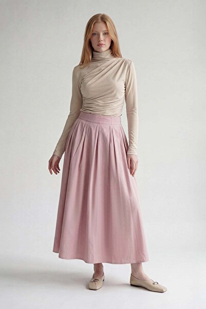 Levidor Pink Skirt with Waist Stitching Detail