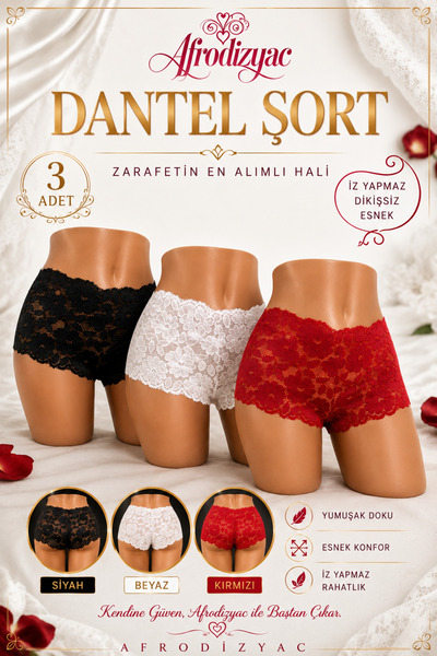 Afrodizyac 3-Pack Lace Şakira Shorts