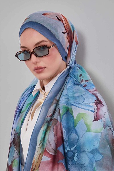 Levidor Petrol Blue Lily Printed Sport Shawl