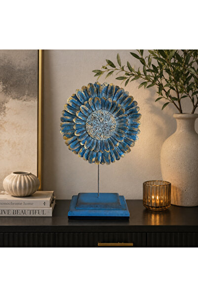 SZN DEKOR Dekoratif Mandala ,Düş Kapanı Biblo Mavi Gold El Boyama Polyester M...