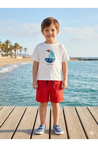 erayalpkids Sailing Patterned Men's Linen Shorts Suit
