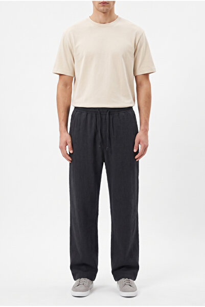 Respire Men's Elastic Waist Woven Baggy Trousers Black