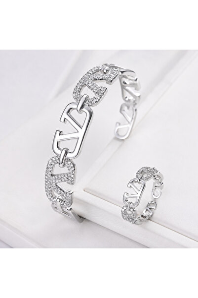 essentialneedforall Luxury hand bangle with ring Set for women