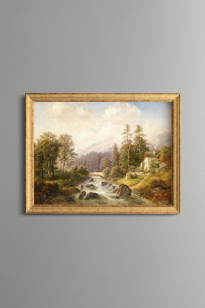 epiqart Farmhouse and Mountain Landscape - Vintage Patterned Painting - Fine ...