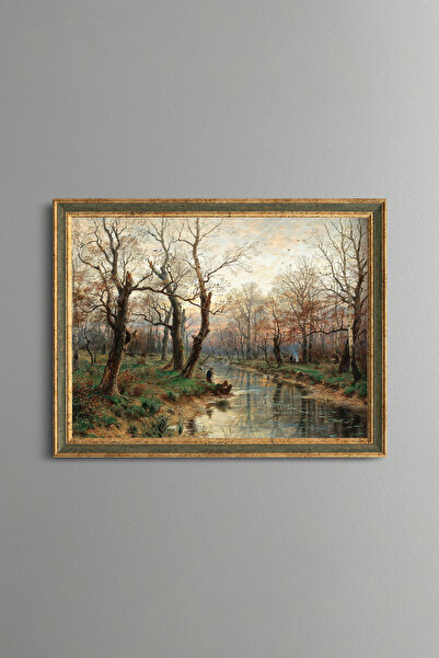 epiqart Man Catching Fish and Forest Scenery - Vintage Patterned Painting - F...