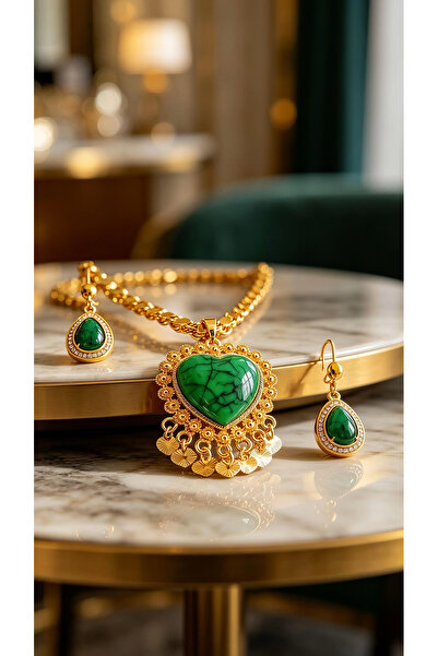 Zümrastore Arpa Zincirli Halef Otantik Kolye-Bileklik Set