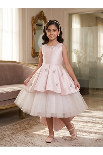 Generic High-End Girls' Dress with High-Low Design and Multi-Layered Tulle Skirt