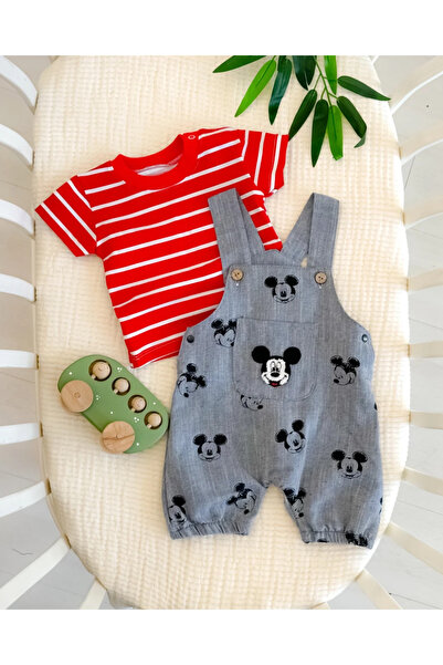 hümabebe Cute Little Mouse Striped T-Shirt Summer 2-Piece Salopet Set