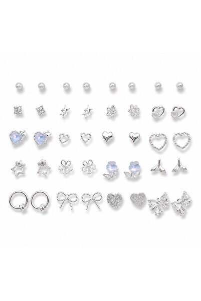 Nevara Silver Color Women's Earrings Set with Diverse Designs 20 Pairs - 40 P...