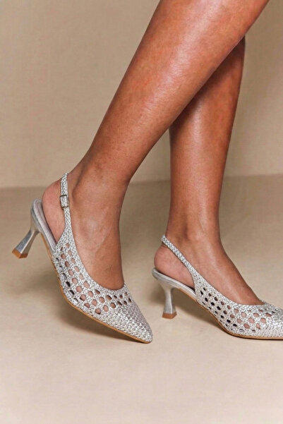 Luigi Μυτερές Γόβες Slingback με Υφαντό Σχέδιο - Ασημί - 36