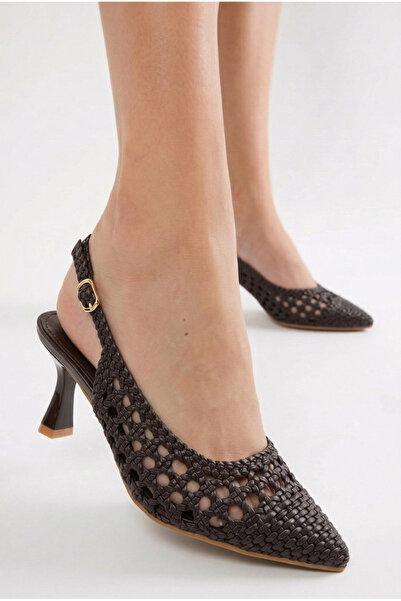 Luigi Μυτερές Γόβες Slingback με Πλεκτό Σχέδιο - Σκούρο Καφέ - 40