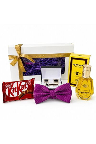 velve Set barbati cu EDP arabesc Ameer Al Oudh 50 ml, papion mov, butoni, ac ...