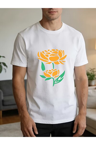 LİNA06 Elevate Your Style! 180G Stylish Flower Print T-Shirt Men Perfect Gift...