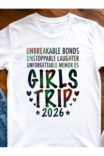 LİNA06 Travel T-shirt, Colorful Text- Unforgettable Friendship, Unstoppable L...