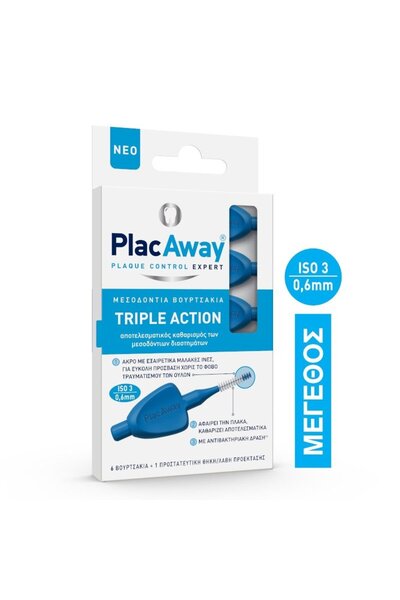 Plac Away Triple Action Μεσοδόντια Βουρτσάκια 0.6mm ISO 3, Μπλε, 6τεμ