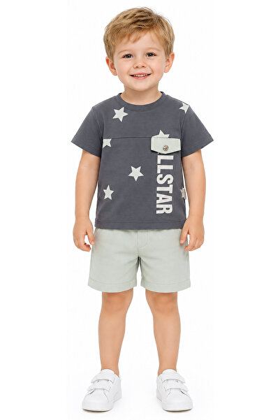 İrem Çocuk Giyim Boy's Allstar Lettered Cap Pocket Model T-Shirt with Elastic...