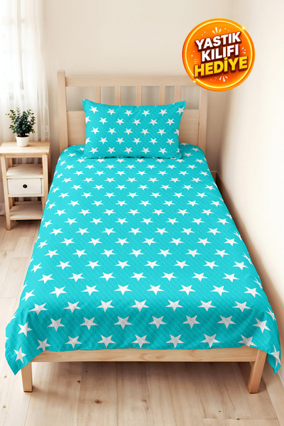 Evimde Bambaşka Set de lenjerie de pat pentru cameră de tineret Star Turquois...