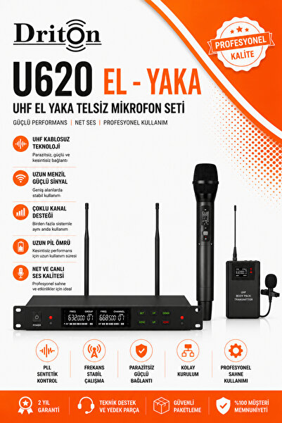 DRİTON U-620 UHF EL YAKA KABLOSUZ TELSİZ MİKROFON