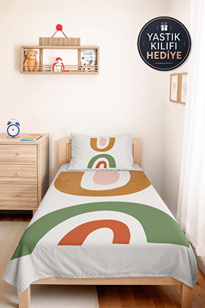Evimde Bambaşka Set de lenjerie de pat Boho Pastel Rainbow Green pentru dormi...