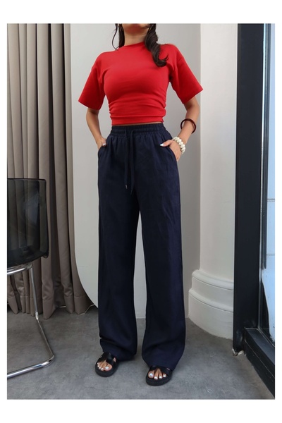 ESRAHELVACI Linen Blended Wide Leg Trousers