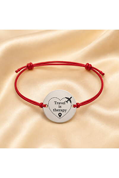 Simoshop Bratara Snur Rosu cu Charm Travel is Therapy din Argint 925 - Cadou ...
