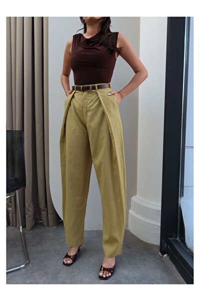 ESRAHELVACI Pleated Wide Leg Linen Trousers