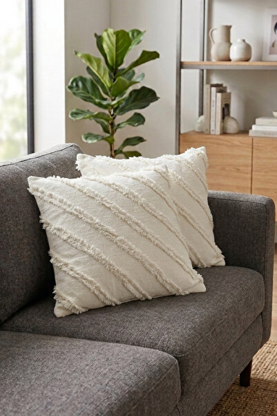Onaltı Tekstil 2-Piece Bearded Chenille Throw Pillow Cover 45X45 cm Decorativ...