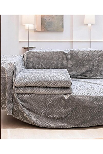 Linea Home Αντιολισθητικό ριχτάρι βελούρ σετ 3τμχ. rafles γκρι ΣΕΤ ΤΕΜΑΧΙΩΝ Γ...