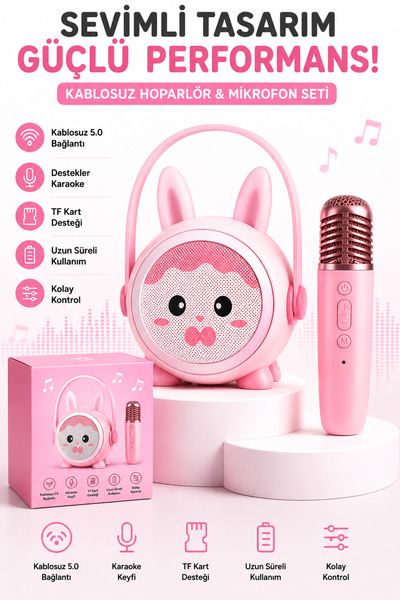 TECHNOMEN Kablosuz Bluetooth Çocuk Karaoke Hoparlörü Tek Mikrofonlu | TF Kart...