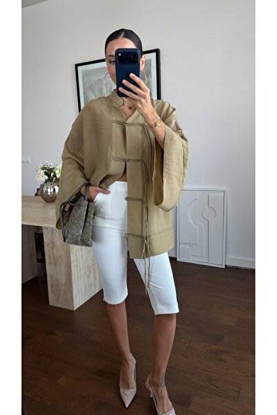 manana fashion كيمونو شفاف كبير الحجم بأربطة-5098