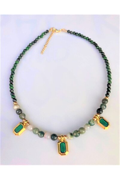 Handmade Κολιέ με πράσινη πέτρα