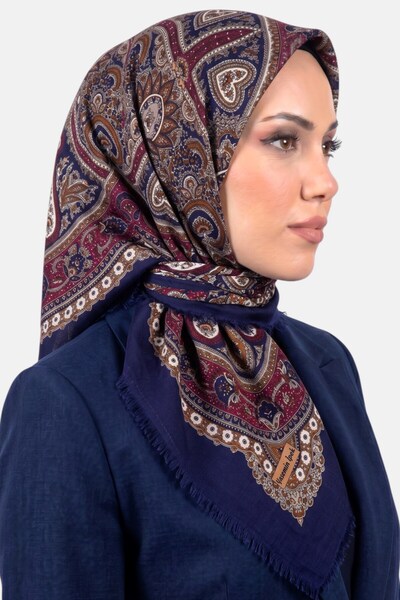 hadiora وشاح نسائي مزخرف بنمط عرقي باللون الأزرق الداكن والبني