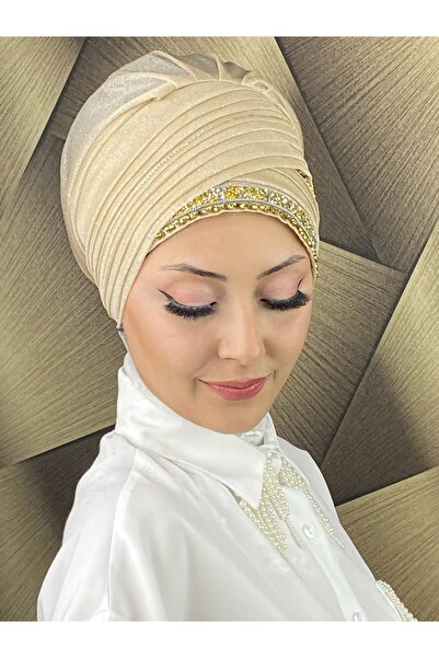 BUTİKAMBAR Gold Taşlı Abiye Şal Bone