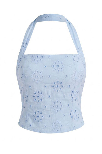 KECHİ WOMAN Μπλούζα με κέντημα στο λαιμό, Baby Blue