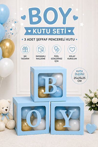 HAPPYLOOPPARTY Set kutija za bebe i dečake, 4 dela, prozirni prozor, plava de...