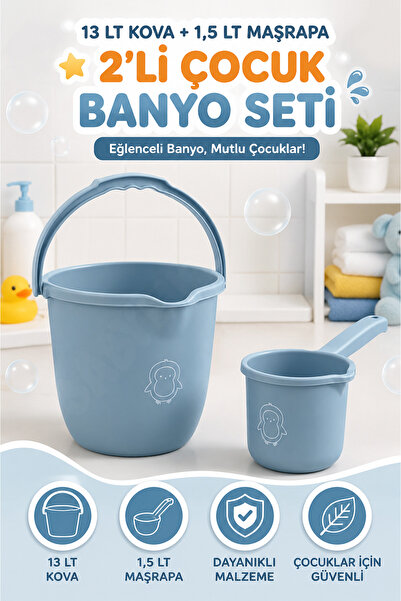 Funny Life 2'li Çocuk Banyo Seti 13 LT Çocuk Banyo Kovası 1,5 LT Maşrapa BPA ...