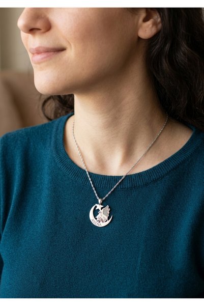 Moda Hilye www.modahilye.com 925 Ayar Gümüş Bozkurt Ayyıldız Unisex Kolye