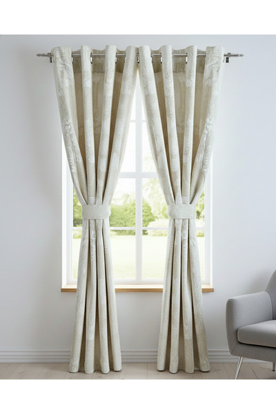 REDTAG Ivory One Pair Of Jacquard Curtain Without Lining With Grommet