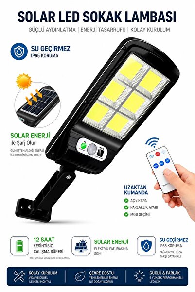 AGUILAS Solar Güneş Enerjili 120 Ledli 3 Modlu Hareket Sensörlü Su Geçirmez L...